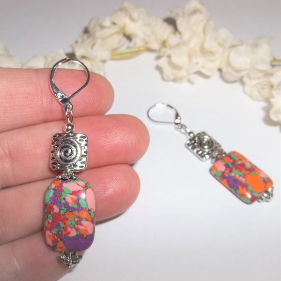 Red Statement Earring Set Jewelry Funky Beaded Handmade Dangle Gift Idea 6880 - Picture 6 of 8